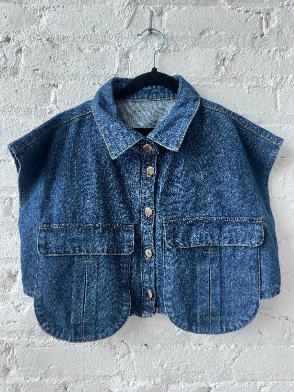 Women’s Cropped Denim Button-Up Vest Top